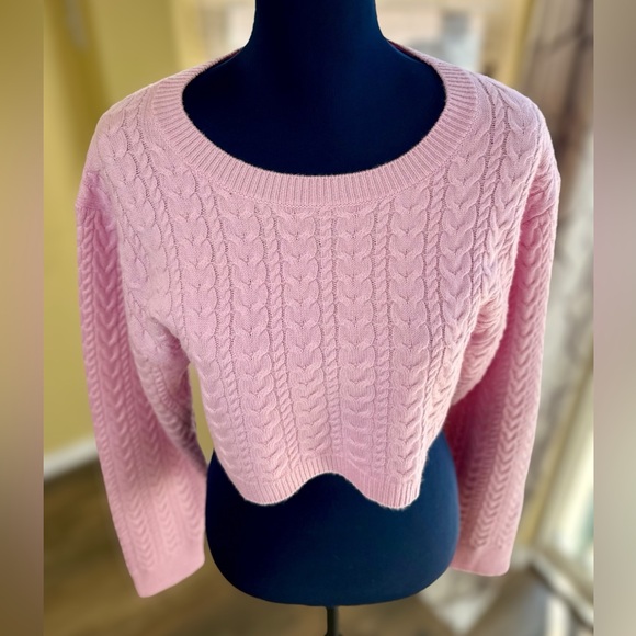 NEW! LoveShackFancy Pale Pink Calloway Wool/Cashmere Blend Crop Sweater - Picture 7 of 17